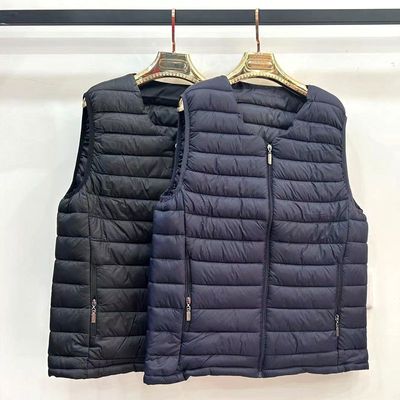 2025新男士无领轻薄款羽绒棉马甲V领羽绒棉内胆大码坎肩背心外套