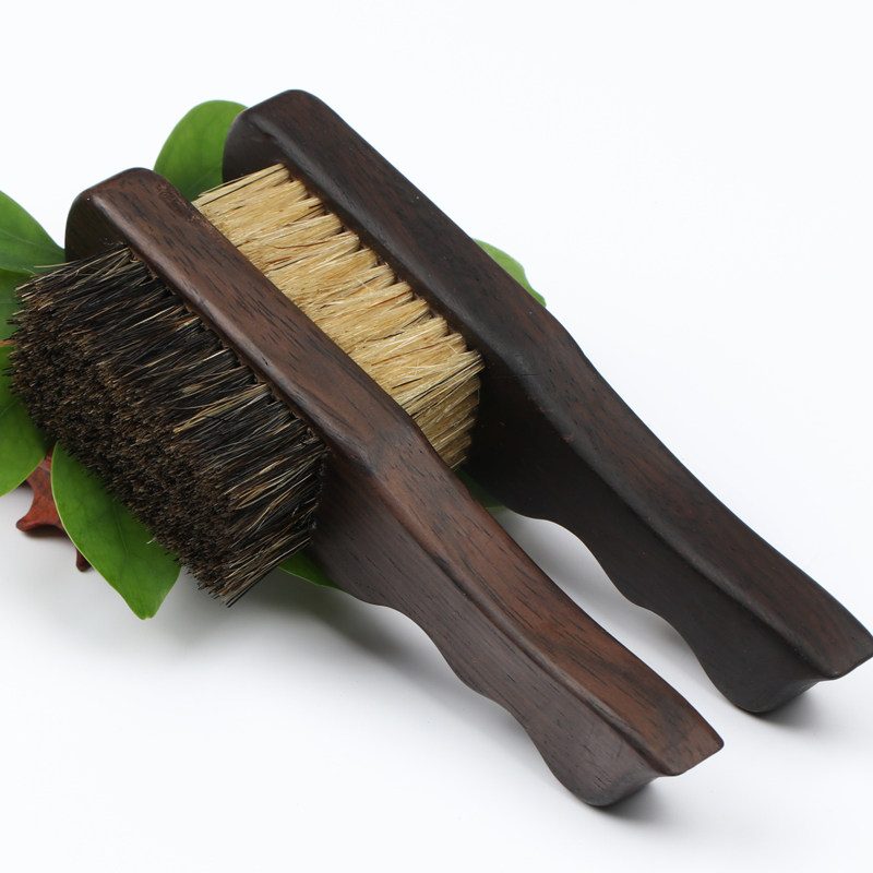 纯正野猪鬃硬毛文玩刷子金刚菩提子核桃清理包浆皮灰黑檀木柄刷子