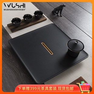 精选储水式乌金石小茶盘石盘圆形干泡台轻奢现代日式茶具盘托小型