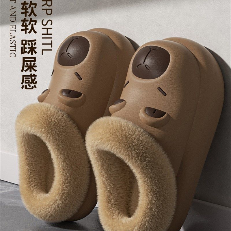 精选卡皮巴拉防水棉拖鞋男款秋冬季外穿2025新款室内家居加绒保暖