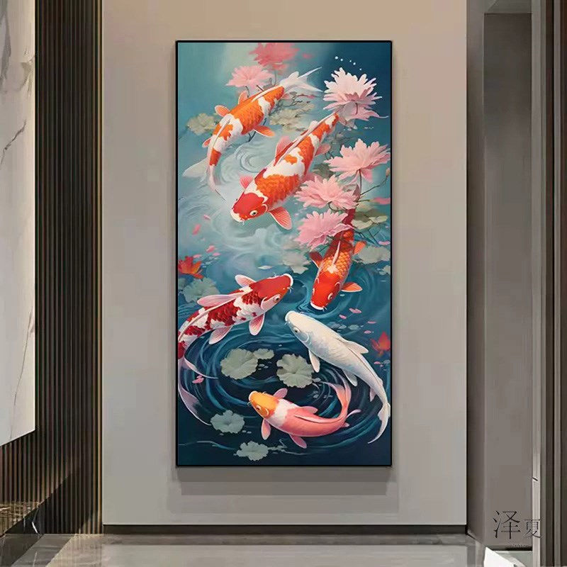 玄关风景5d钻石画招财锦鲤满钻2024新款客厅粘钻石十字绣连年有余