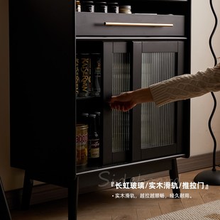 精选卡美轩 全实木家用餐边柜客厅茶水柜酒柜推拉门置物柜窄70cm