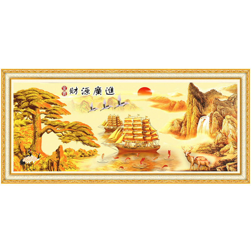 钻石绣十字绣财源广进迎客松钻石画2021新款风景一帆风顺满钻客厅
