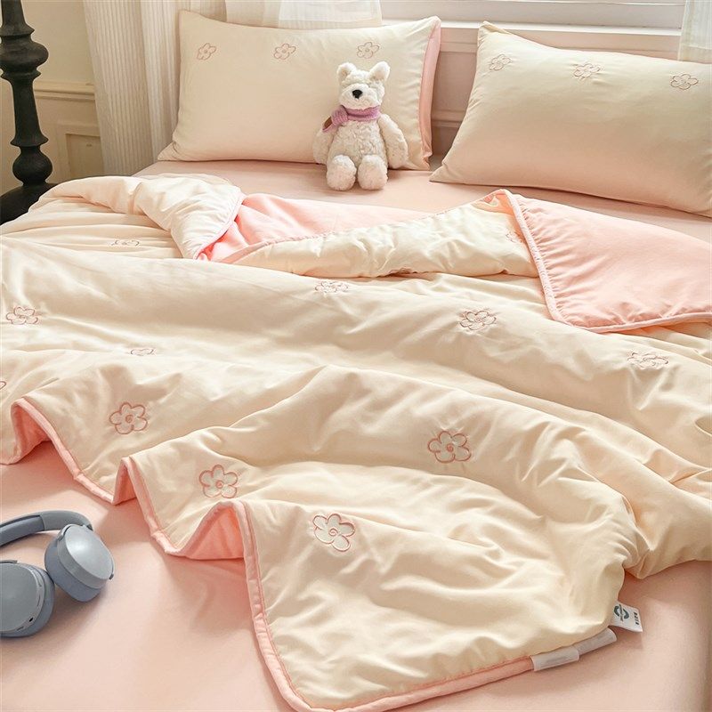 夏季水洗棉刺绣夏凉被空调被单人夏天薄款被子学生宿舍夏被可机洗