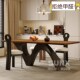 实木餐桌家用客饭厅一体长条胡桃木大板法式 吃饭桌椅组合茶餐桌子