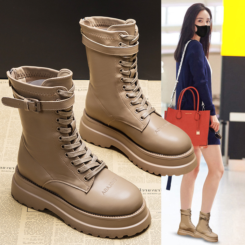 流行新品厚底马丁靴女新款小个子ins潮复古爆款靴子显瘦加绒短靴