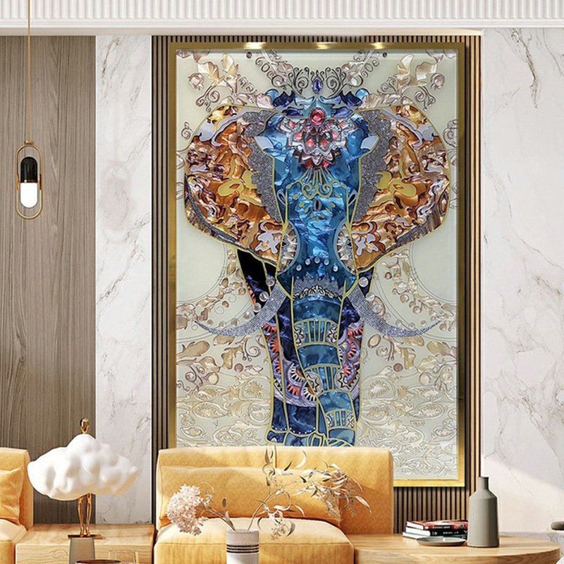 进口新品手绘珐琅彩画美式玄关立体挂画餐厅轻奢装饰画客厅壁画吉图片