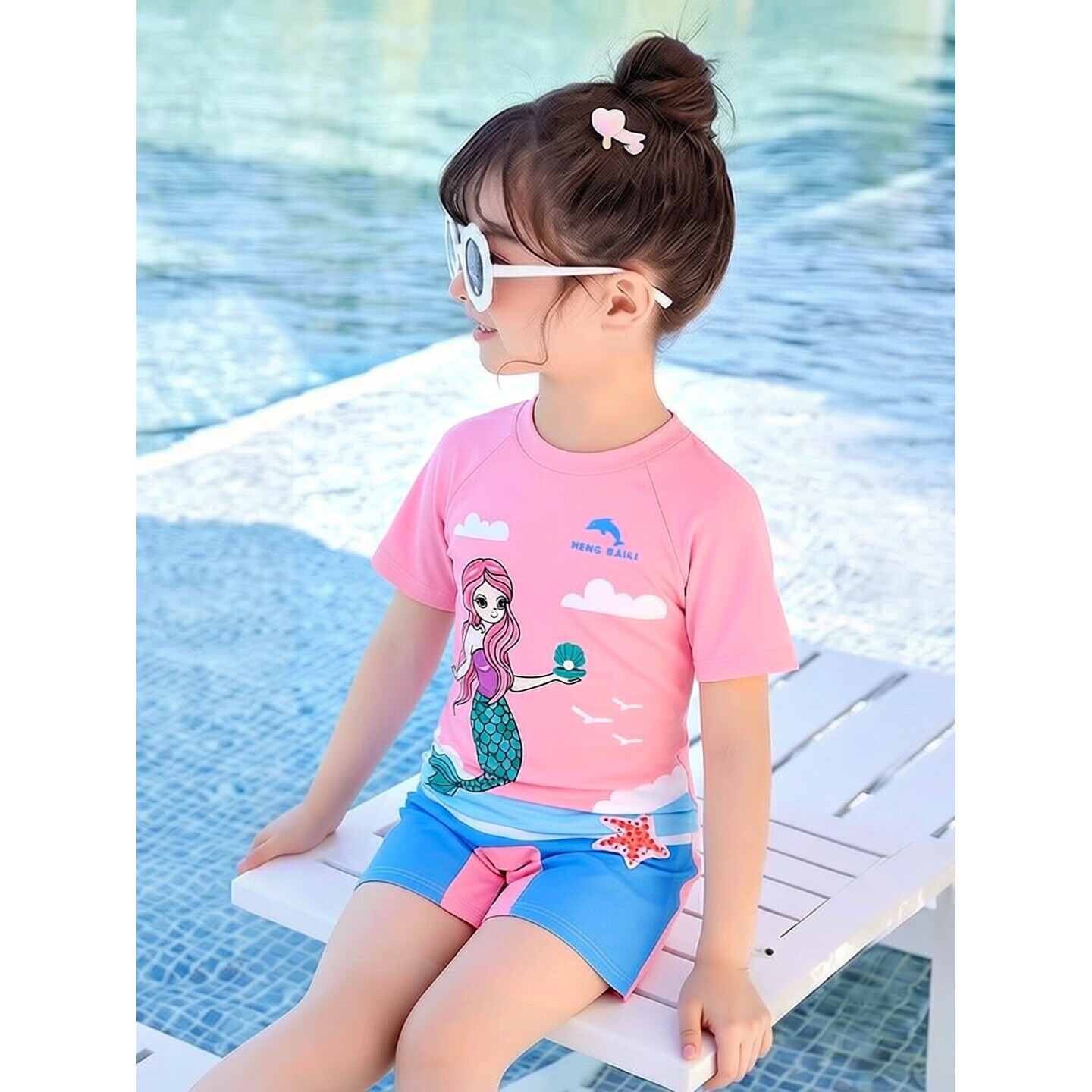 德国儿童泳衣短袖卡通中小童夏季泳游女童连体短袖沙滩套装女孩