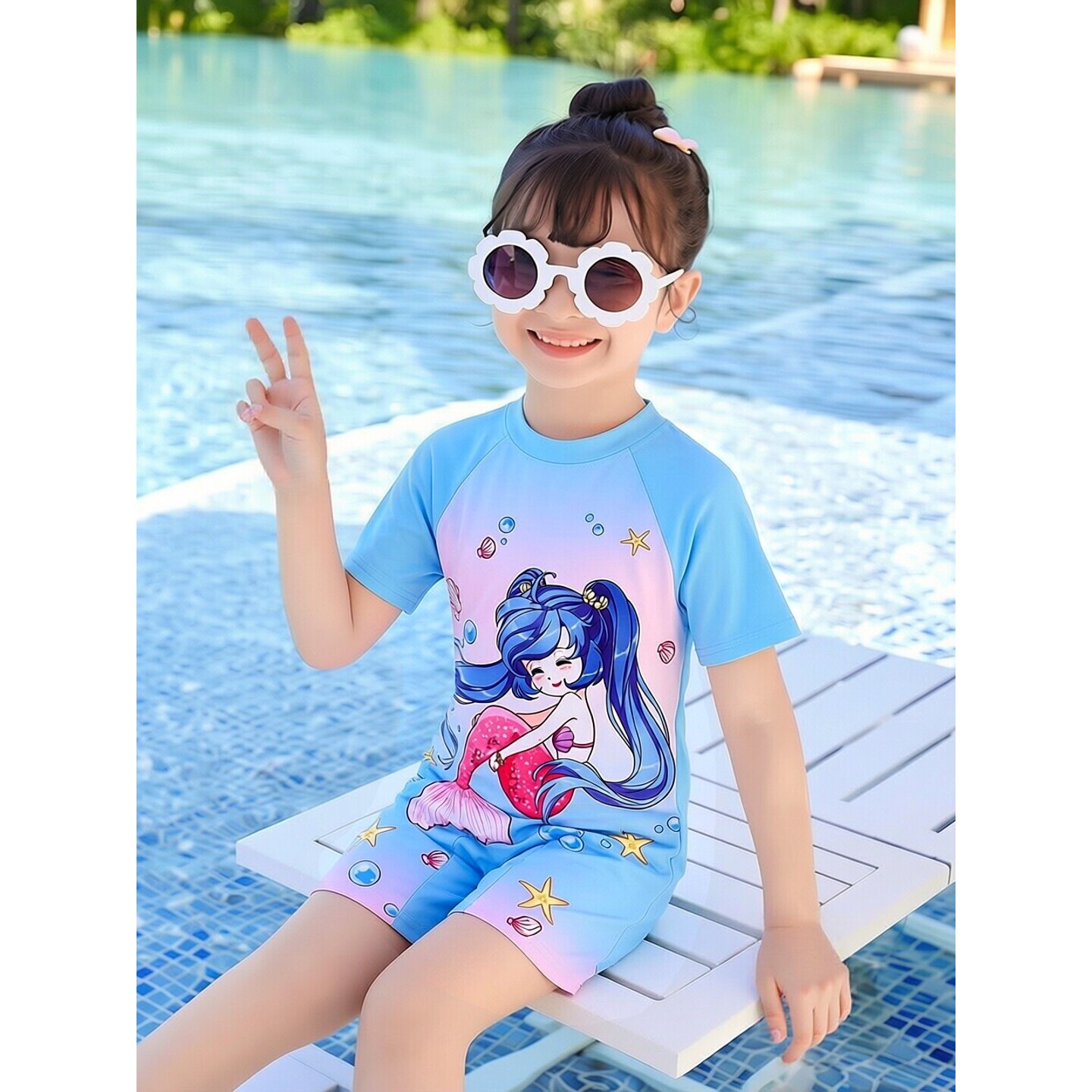 德国儿童泳衣短袖卡通中小童夏季泳游女童连体短袖沙滩套装女孩