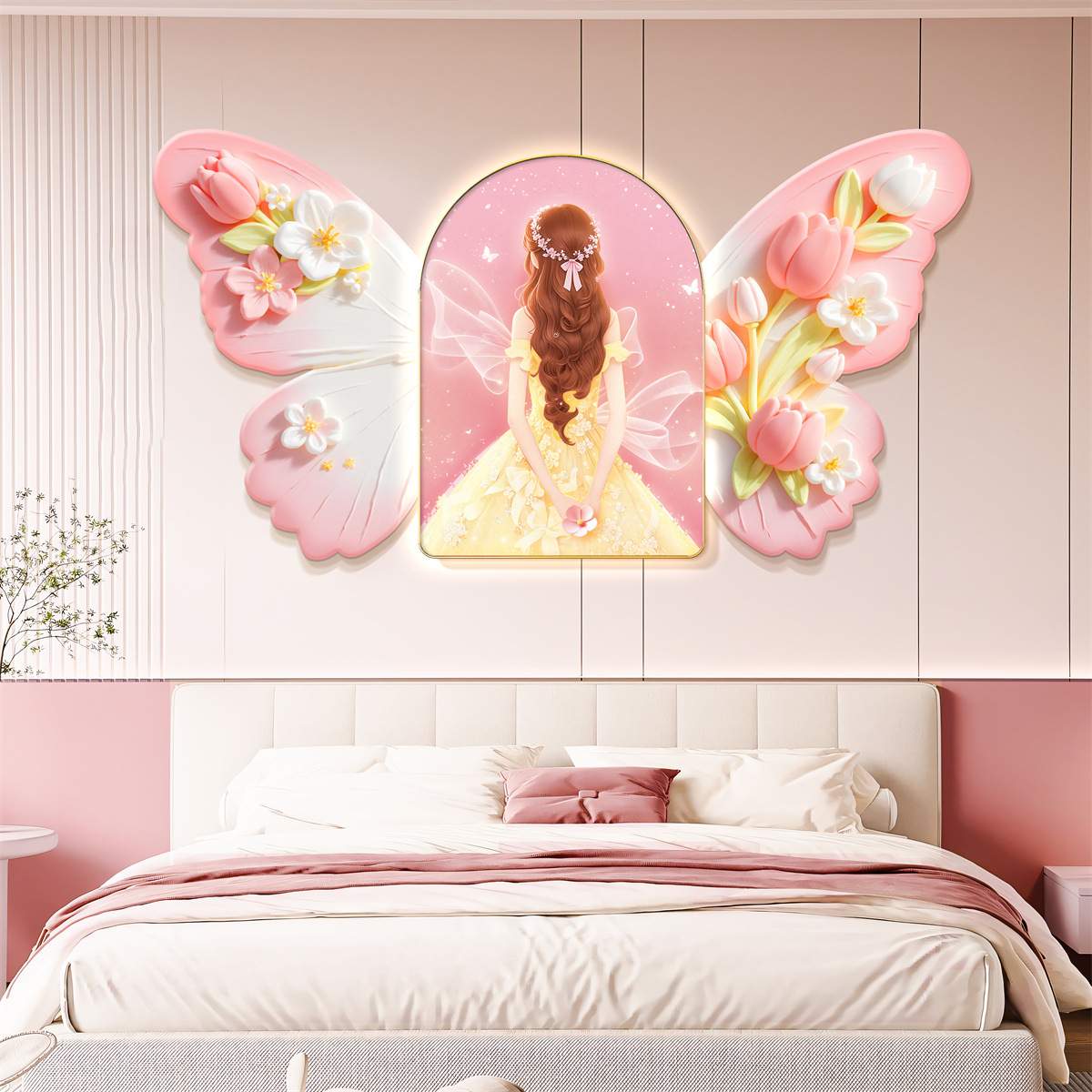 今年新品女孩房奶油风艺术蝴蝶灯画儿童房墙面装饰画立体高级装饰图片