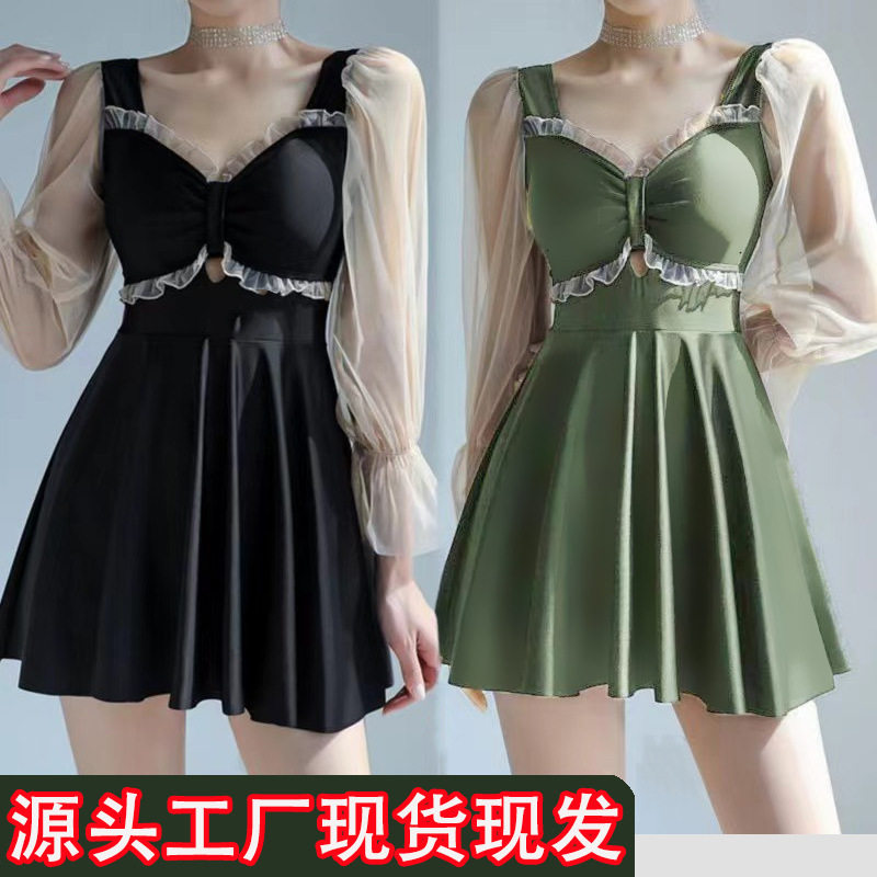 德国新款泳衣女加大码胖mm斤显瘦遮肚肉保守女孩连体裙式长袖温泉