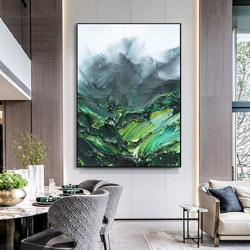 今年新品手绘肌理油画绿色风景立体山脉玄关装饰画客厅沙发背景墙图片