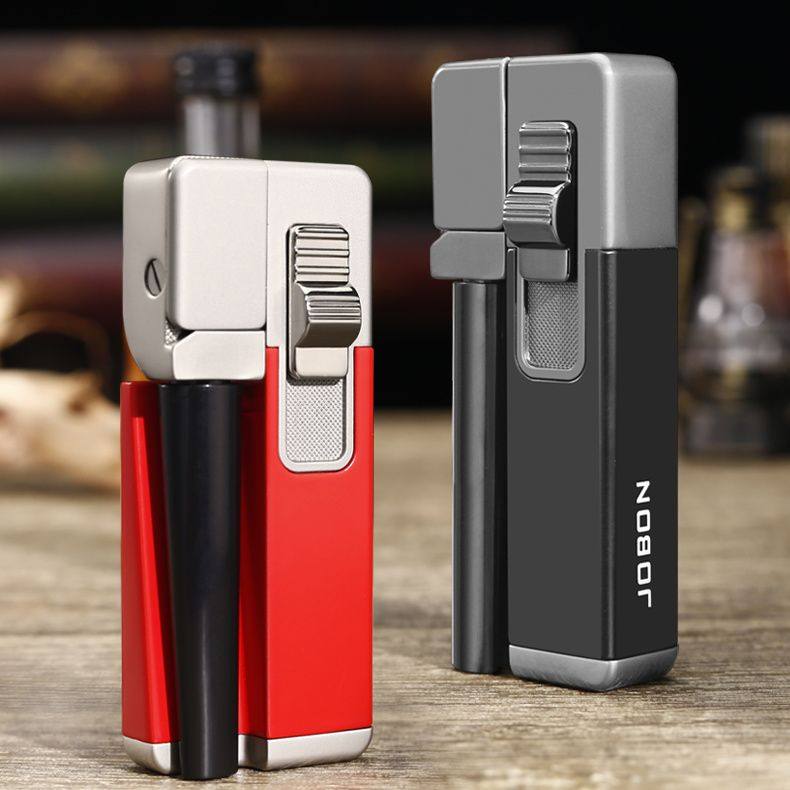 中邦新款金属折叠烟斗一体式充气斜火明火打火机礼盒