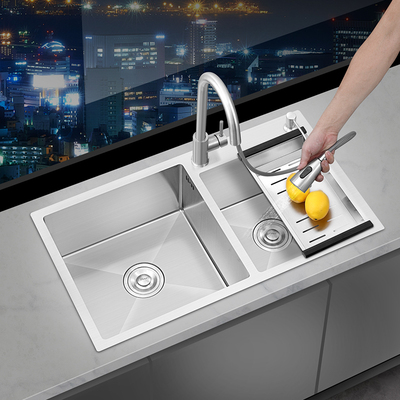 工厂加厚304不锈钢厨房水槽拉丝双盆水槽洗菜盆洗菜池台上台下盆