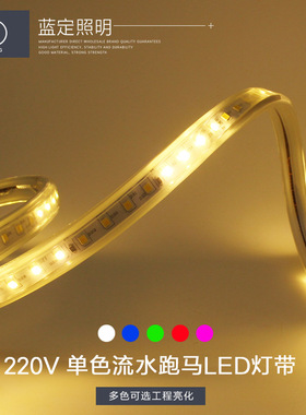 单色流水跑马LED灯带220V户外防水流动流星线性灯婚庆礼堂布置灯