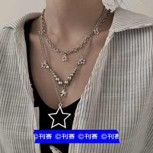 刊赛五角星圆珠多层叠戴项链女冷淡风个性配饰接头时尚辣妹风亚比
