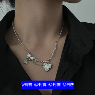 刊赛不规则爱心月光石项链女日韩风甜酷小众气质冷淡风潮流锁骨链