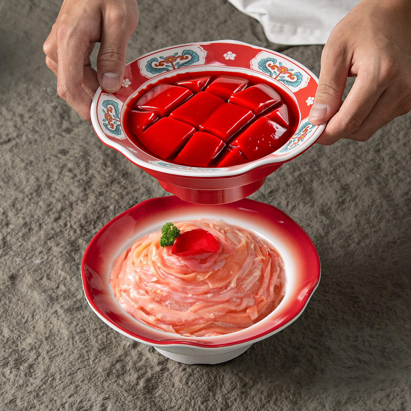 密胺花边高脚火锅店商用配菜碗