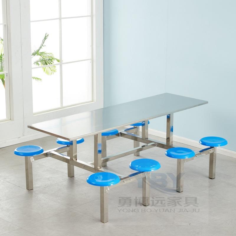 学校学生食堂餐桌椅组合4人8人位不锈钢员工连体快餐桌椅饭堂餐桌