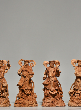 桧木黄杨木雕四大天王佛像摆件四大金刚描金四大护法神像寺庙供奉