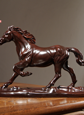 黑檀木马到成功摆件实木质雕刻生肖马家居客厅办公桌面装饰工艺品