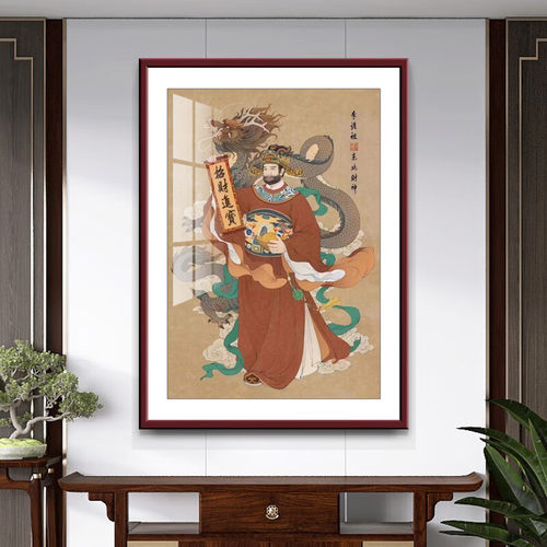 东西南北中五路财神画像比干赵公明柴荣商铺居家供奉中式装饰挂画