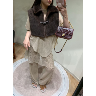 美一MEIYI老钱风叠穿单品进口美利奴皮毛一体皮草披肩马甲背心