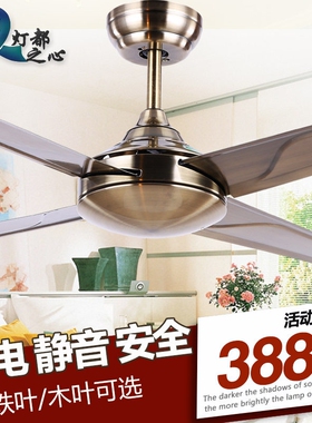 不锈钢铁叶吊扇家用客厅饭餐厅大简约吊式静音吊扇电风扇风力现代
