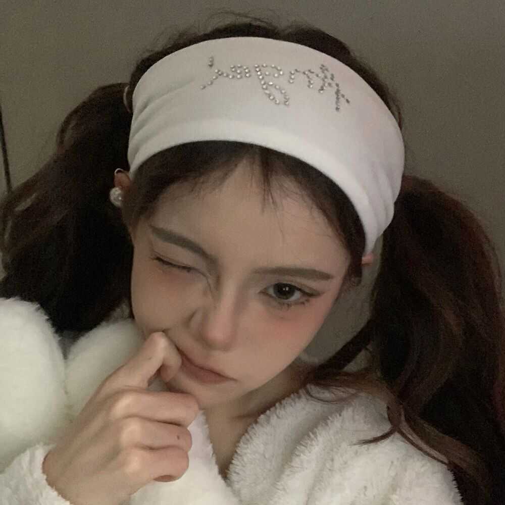 欧美辣妹头饰棉布烫钻字母潮发带