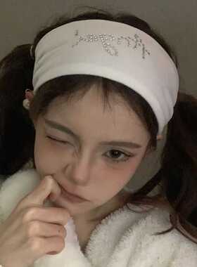 欧美辣妹头饰棉布烫钻字母潮发带