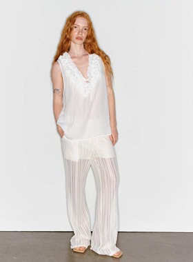 PINK VERGE*25SS蕾丝针织透气低腰直筒休闲长裤