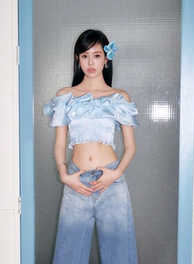 Three Quarters 航海系云朵抹胸上衣吊带背心女夏