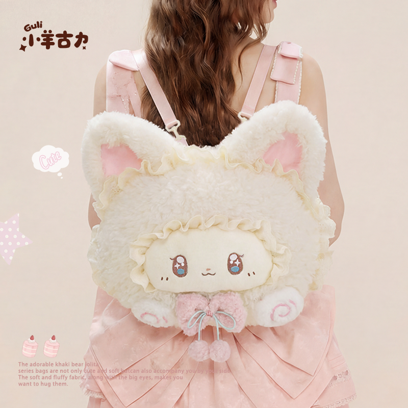 【小羊古力】Zhumi猪咪可爱大脸斜挎包毛绒玩偶双肩背包包lolita