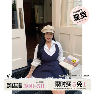 欣甜同款【赫曼学院】微胖女孩学院风修身显瘦背带连衣裙两件套