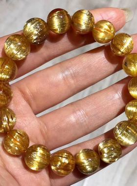 巴西珍藏级钛晶手链金发晶手链钛金黄发晶男女手串黄水晶手链饰品