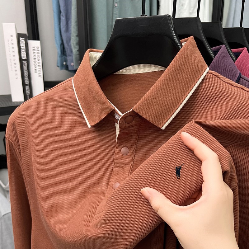 【奥莱品牌折扣】保罗纯棉POLO衫男长袖中年秋款翻领T恤爸爸装