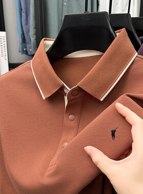 【奥莱品牌折扣】保罗纯棉POLO衫男长袖中年秋款翻领T恤爸爸装