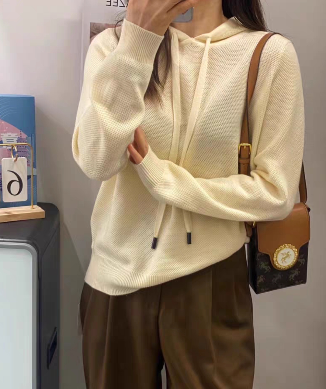 圣仕莲5873 百搭简约加厚细羊毛连帽针织衫套头毛衣帽衫卫衣上衣