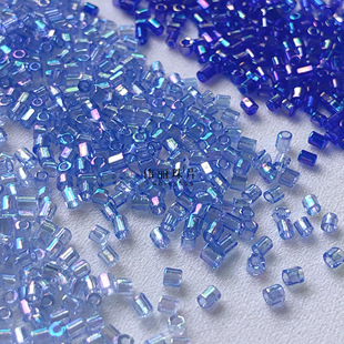 【2mm透明彩角珠系列】幻彩短管珠 玻璃米珠 礼服法式刺绣diy材料