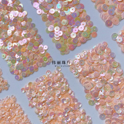 法式刺绣PVC珠片浅橘粉色