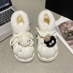 奶呼呼卡通棉鞋女外穿秋冬新款厚底加绒加厚保暖防滑一脚蹬面包鞋