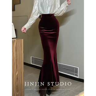 鱼尾裙 2025秋冬复古气质优雅显瘦丝绒长款 MD进进原创 重塑曲线