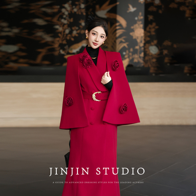 时尚显瘦设计感花朵披肩风衣外套