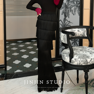 气质时尚轻奢显瘦重工流苏半身裙