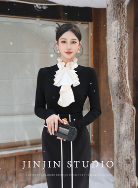 MD进进原创【安娜公主】2025冬季长袖法式名媛设计感针织衫上衣