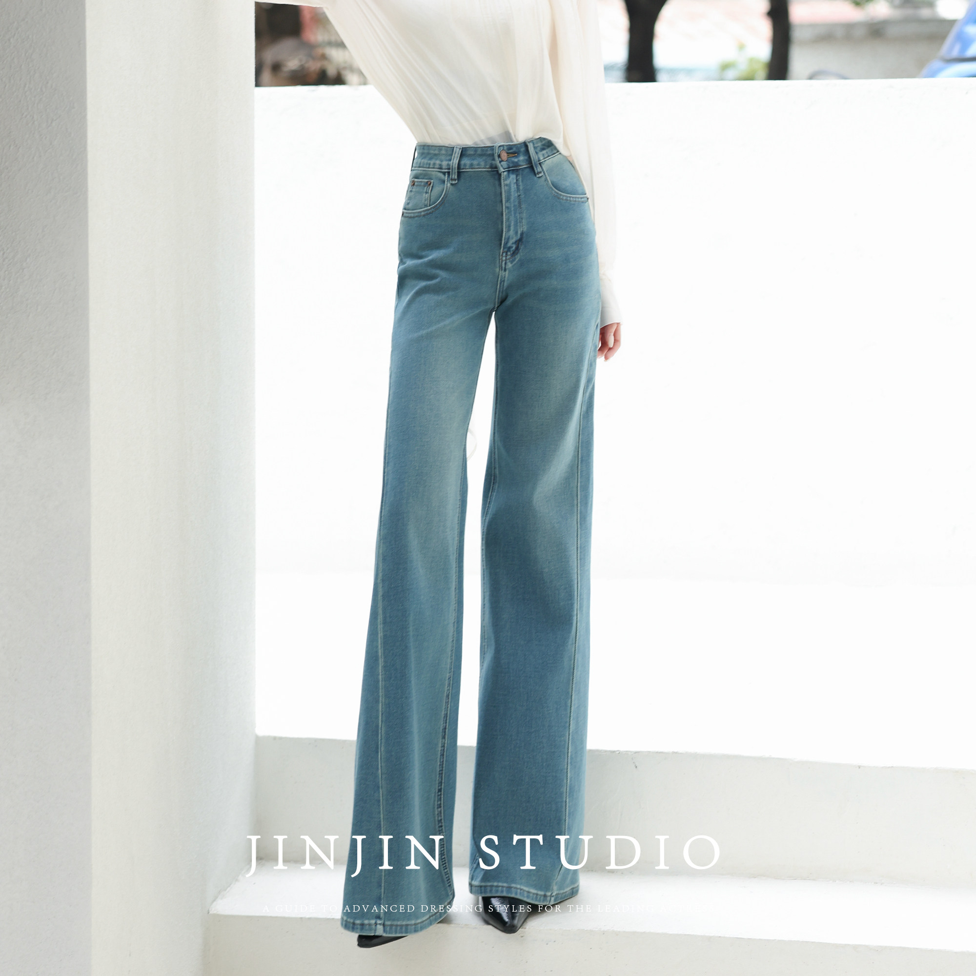 MD进进原创【浅雾牛仔】2026春季气质显瘦复古直筒休闲高腰牛仔裤