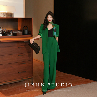 MD进进原创【自有气场】2025早秋新品时尚复古西服长裤设计感套装