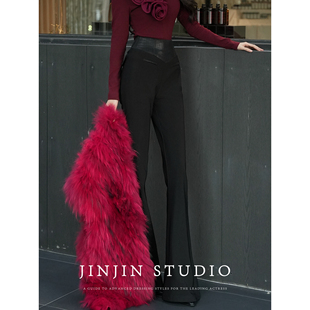 MD进进原创【拉长比例】2025秋季新款设计感拼接高腰显瘦微喇裤