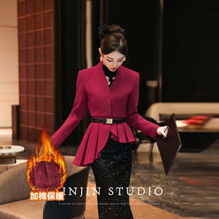 MD进进原创【都市瑰调】2025冬季加棉毛呢短款小香风不规则外套