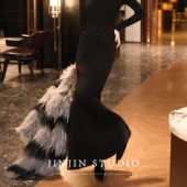 2025秋冬时尚 MD进进原创 群星闪耀 百搭鱼尾裙重工烫钻半身裙